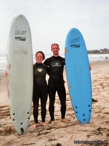 Surfer: Anja und ich nach dem Surfen