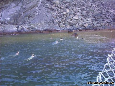 schwimmen nach Palea Kameni: auf dem Weg nach Palea Kameni