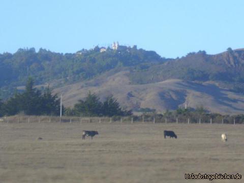 Hearst Castle: in der Nähe von San Simeon ist vom Highway 1 aus das Hearst Castle zu sehen,
das hoch auf einer Bergkuppe mit Blick zum Pazifischen Ozean thront
