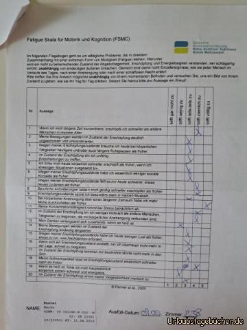 Abschluss Tests : Fragebogen zu Fatigue
Schwere Fatigue 66/100
Schwere kognitive Fatigue 34/50
Schwere motorische Fatigue 32/50