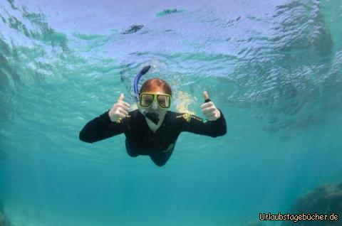 Schnorcheln: Bevor es zu den Walhaien geht wird erst einmal geschnorchelt und das Equipment getestet.